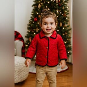 Toddler Girl London Fog Red Quilted Jacket with Hood, Holiday Red 24 months
